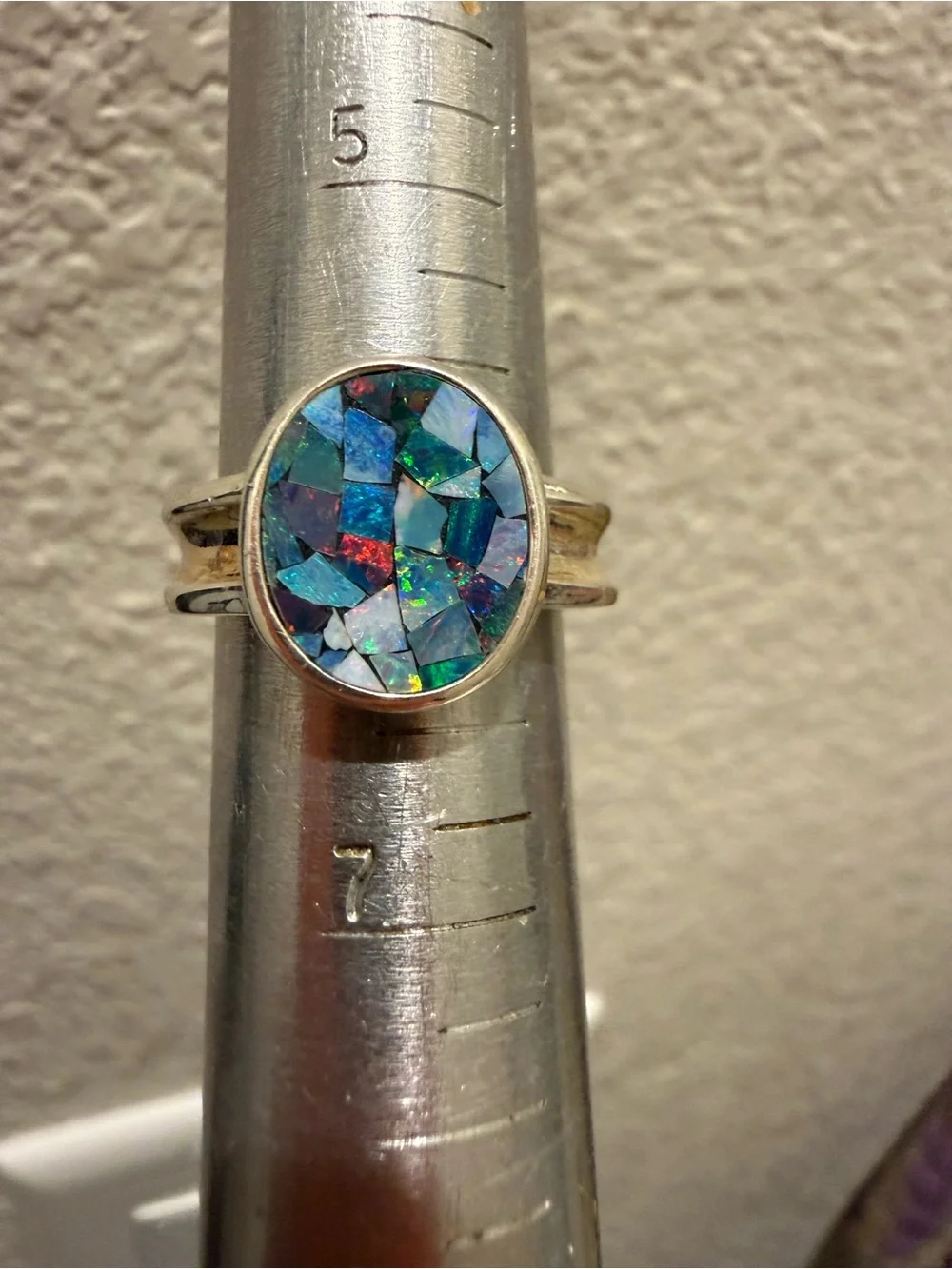Authentic Sterling Silver Opal Mosaic Ring – Size 6